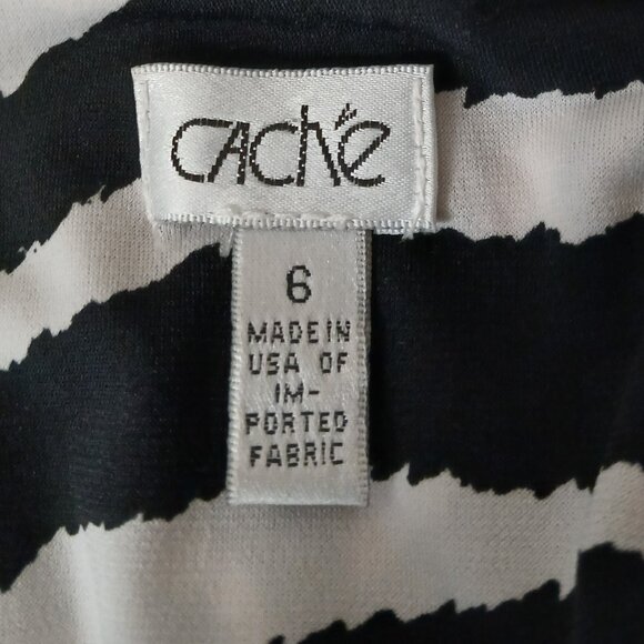 Cache Dress Size 6 White Black Palm Leaf Ruched Cap Sleeve Padded Made in USA - Picture 8 of 10